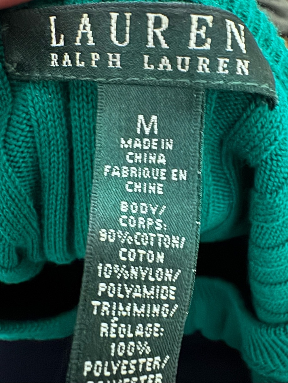 Lauren Ralph Lauren Teal Ribbed Cotton Blend Sweater Gold Buttons Medium - Picture 7 of 8